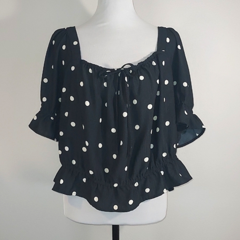 H&M Black White Polka Dot Square Neck Crop Top Size XL